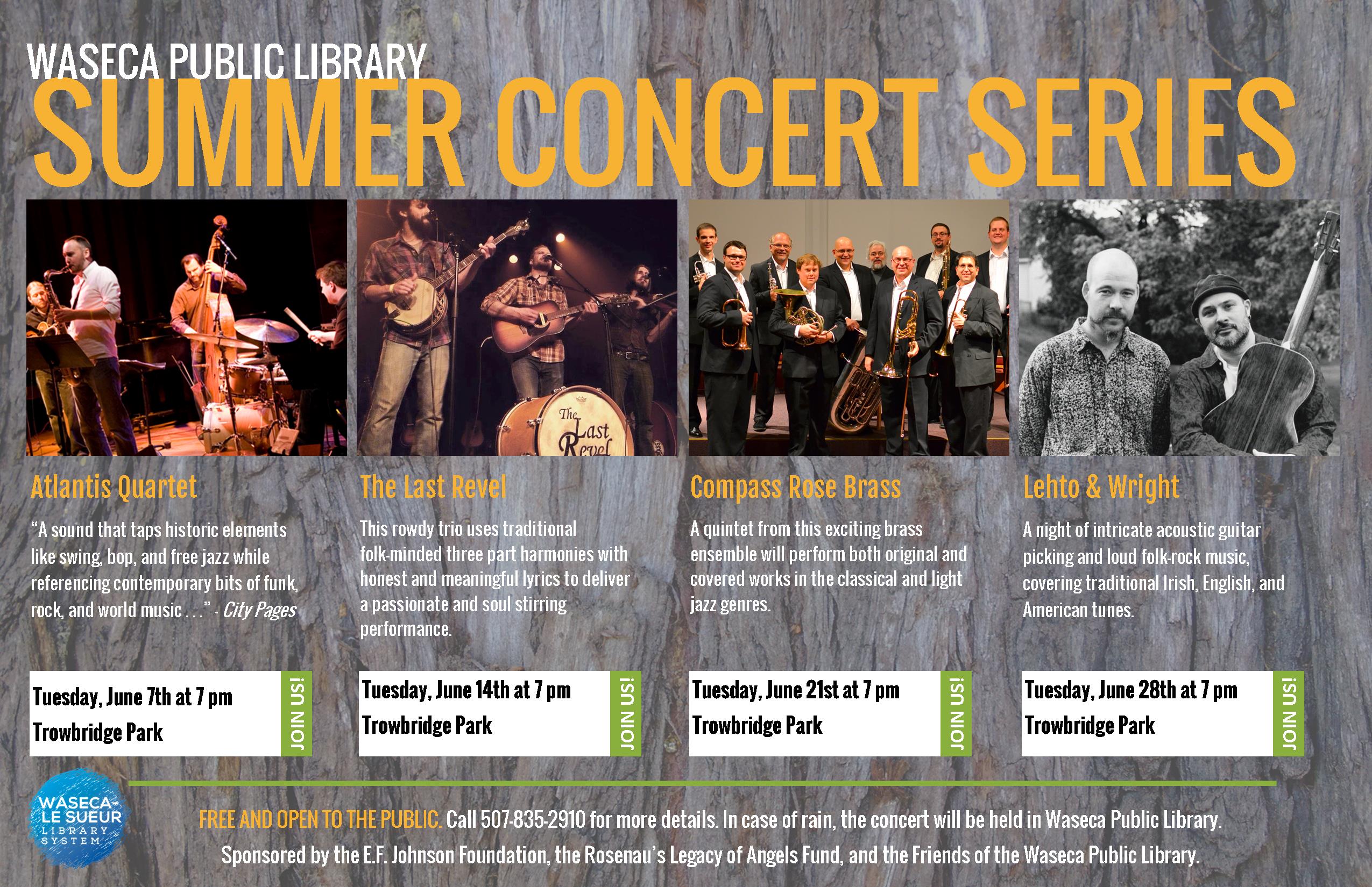 Announcing Waseca Public Library’s 2016 Summer Concert Series!